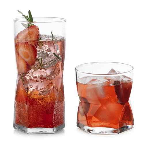 Libbey Rhombus - Juego de vasos y rocas (16 piezas)