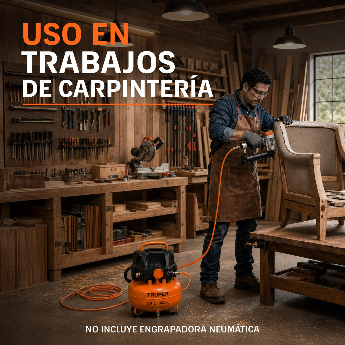 Truper COMP-KIT24S, Kit compresor libre de aceite 24 L, 2-2/3 HP con pistola y manguera