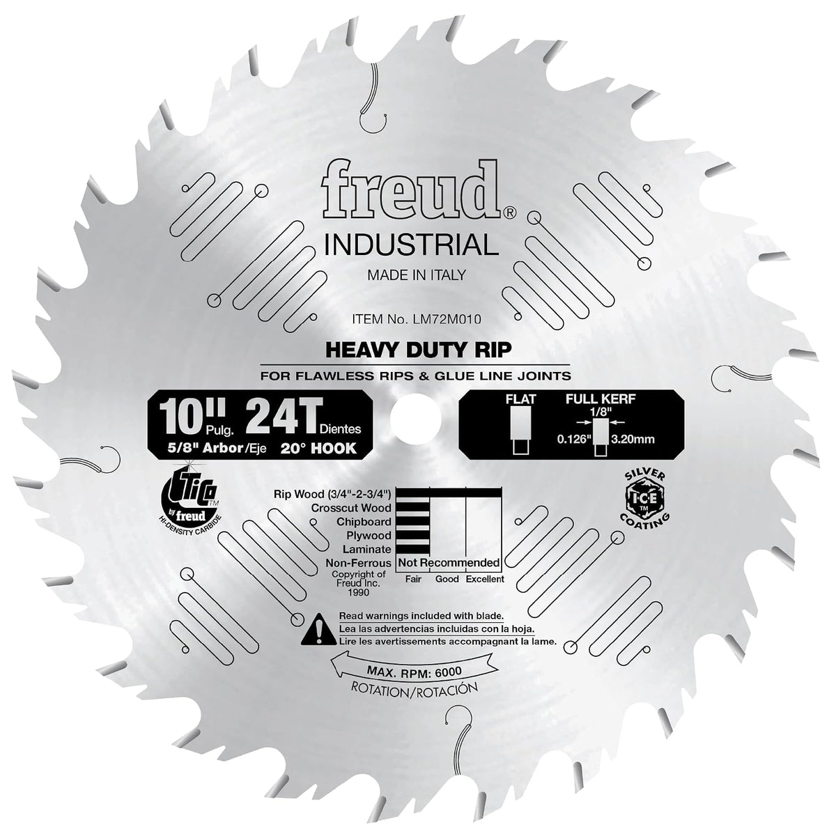 Freud Hoja de Sierra Circular para Rasgado, Alta Resistencia - Hoja de sierra industrial resistente de 10 pulgadas por 24 t, parte superior plana de 5 - 8 pulgadas con revestimiento de hielo