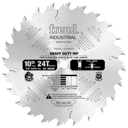 Freud Hoja de Sierra Circular para Rasgado, Alta Resistencia - Hoja de sierra industrial resistente de 10 pulgadas por 24 t, parte superior plana de 5 - 8 pulgadas con revestimiento de hielo