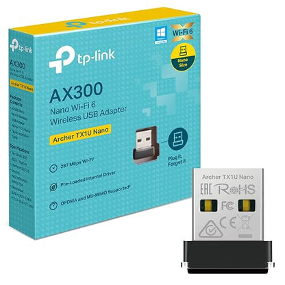 TP-Link Adaptador USB WiFi Nano Archer TX1U Nano - WiFi 6 AX300 - hasta 287 Mbps - MU-MIMO - Compatible con Windows y Linux - Diseño Ultracompacto - Fácil Instalación
