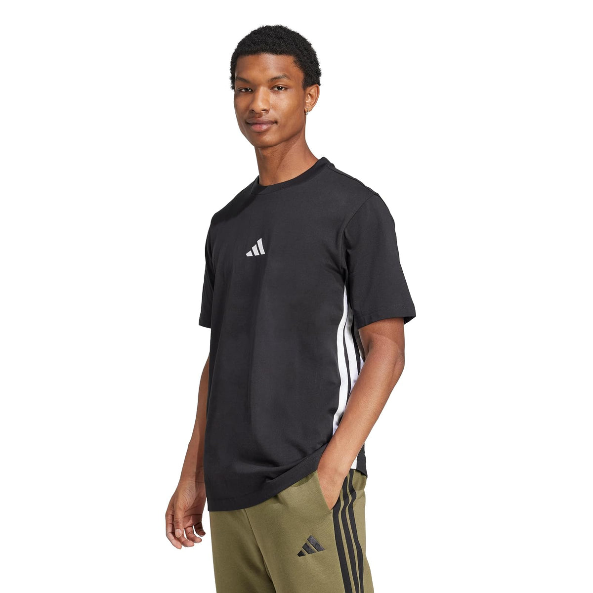 Adidas Essentials - Playera Deportiva de 3 Rayas para Hombre - CH - Negro - Blanco