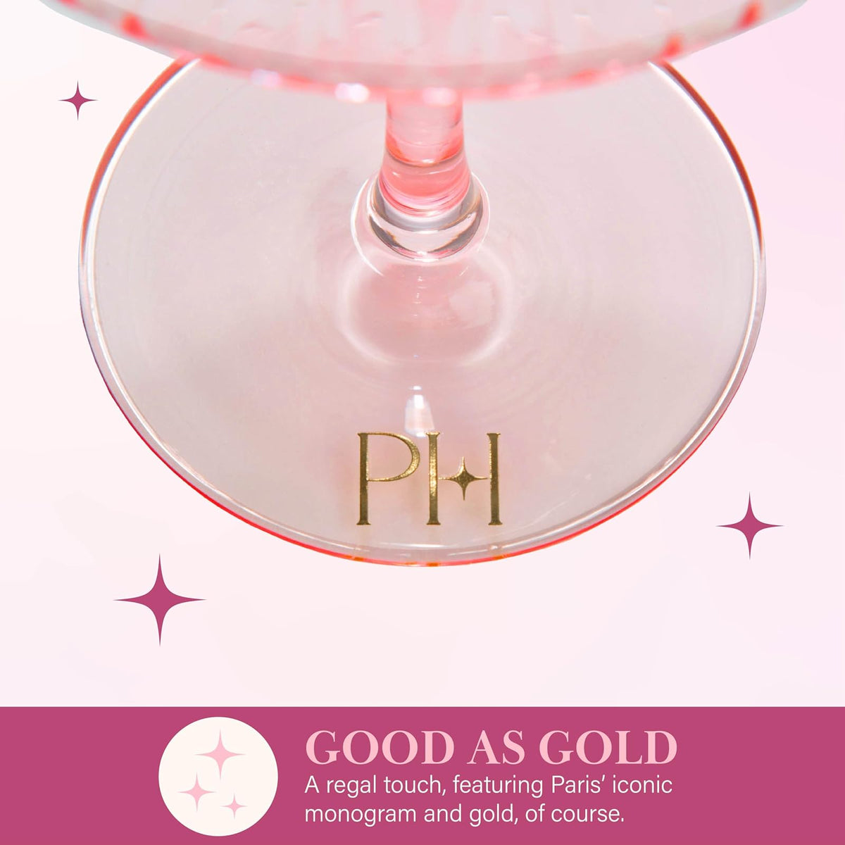 Paris Hilton - Juego de copas de cóctel acanaladas, elegante cristalería estriada, perfecto para champaña, martinis, vino y más, juego de 2, 10 onzas, rosa