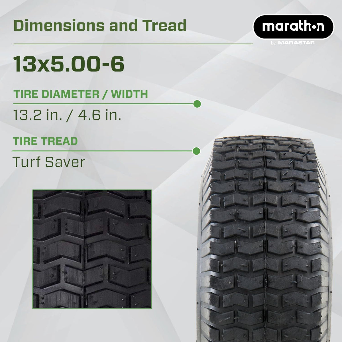 Marathon 13 x 5.00 - 6" (Relleno) en Rueda de neumático de Aire neumáticas, rodamientos de Eje DE 3", 3/4", Blanco, 13x5.00-6in