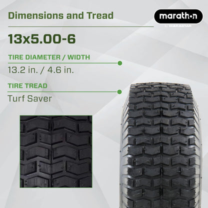 Marathon 13 x 5.00 - 6" (Relleno) en Rueda de neumático de Aire neumáticas, rodamientos de Eje DE 3", 3/4", Blanco, 13x5.00-6in