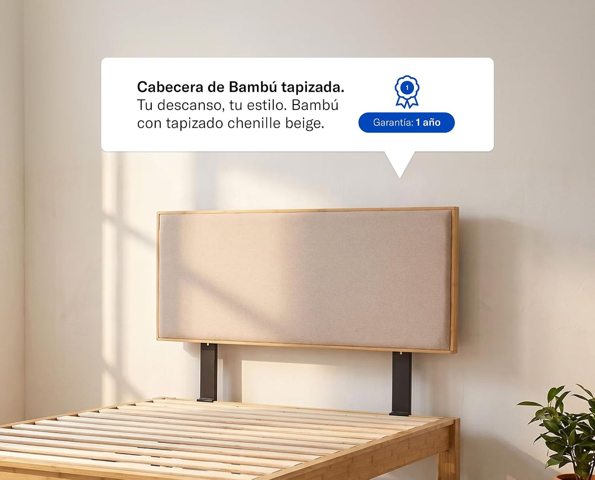 Luuna - Cabecera Cama Queen Size, Cabecera de Cama de Madera de Bambú, Respaldo para Cama Resistente, Tapizada, Garantìa de 1 Año, Color Beige
