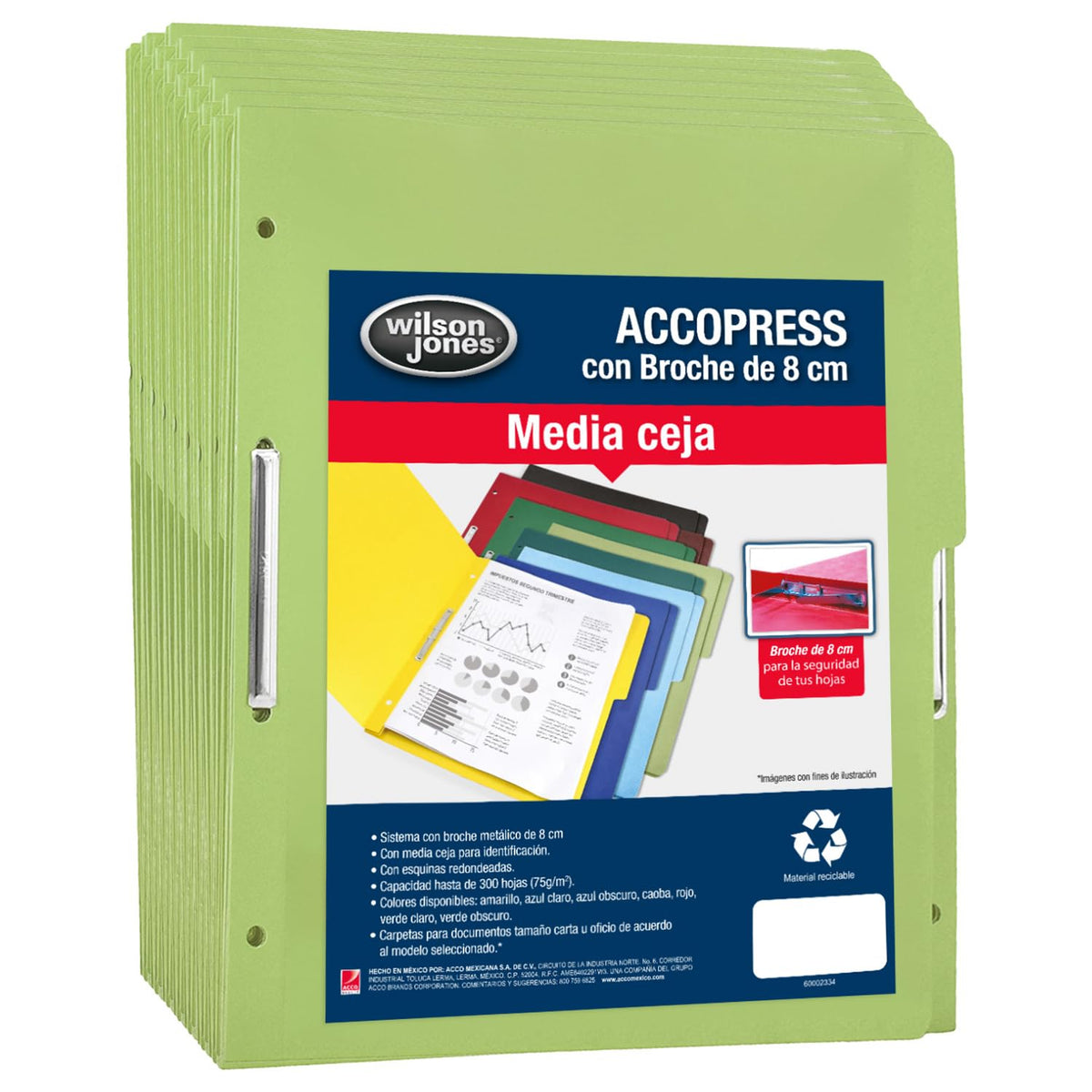 Wilson Jones Accopress Carpeta Broche Carta 300 Hojas Verde Claro