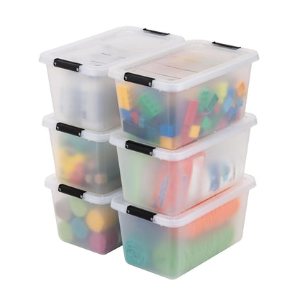 IRIS USA Paquete de 6 Cajas Clip de 12.8 L con Tapa y Cierres, Contenedores para Manualidades, Arte y Oficina, Organización para Hogar, Oficina y Aula, Transparente - 12.8 L - Paquete de 6