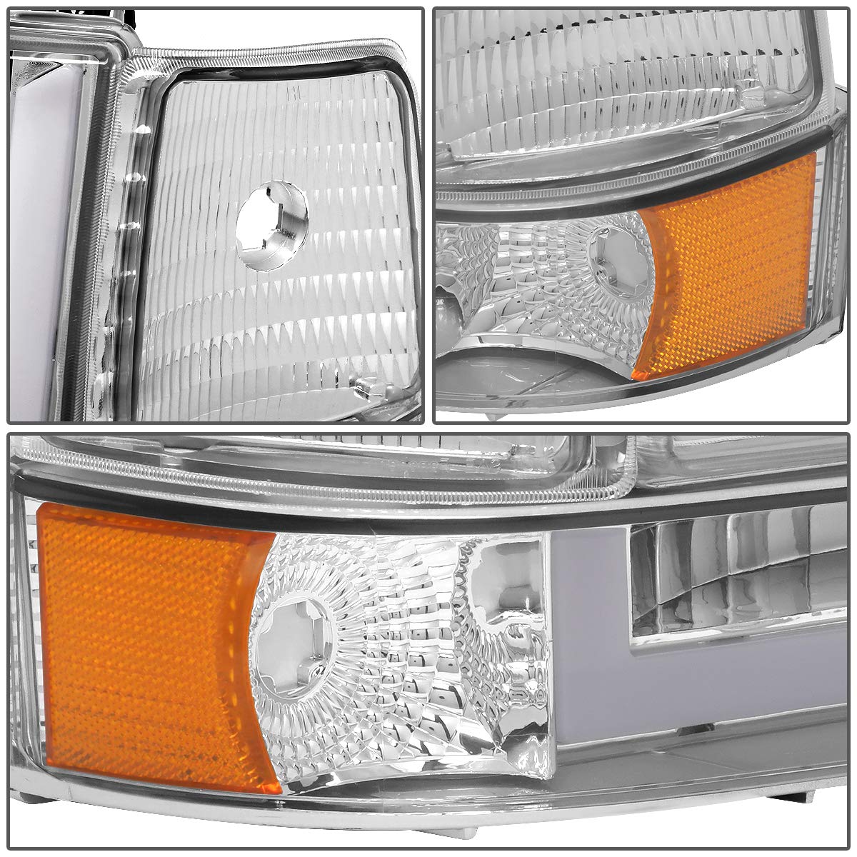 DNA Motoring Par de Faros LED Dobles para Ford F-150/F-250/F-350/Bronco 1992-1996, Cromo/Ámbar