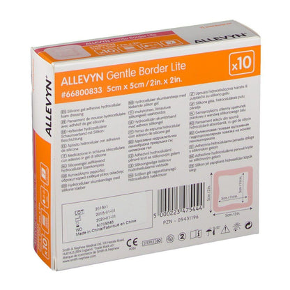 Smith+Nephew ALLEVYN Gentle Border Lite - Apósito para heridas, 2 x 2 pulgadas, caja de 10