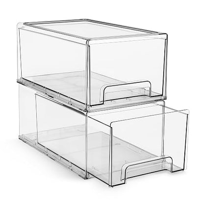 Sorbus Fridge Drawers - Clear Stackable Pull Out Organizer Bins - Food Storage Containers for Kitchen, Refrigerator, Freezer, Vanity Organization and Storage (2 Pack | Large)