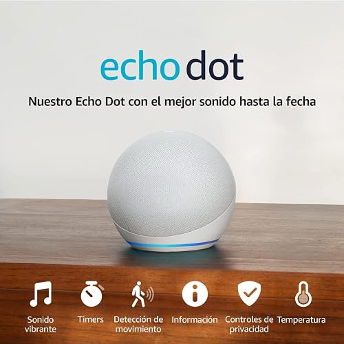 Echo Dot (modelo más reciente): bocina Alexa con sonido vibrante, ideal para recámaras, comedores y oficinas (blanco), con el Acceso Anticipado de Alexa+