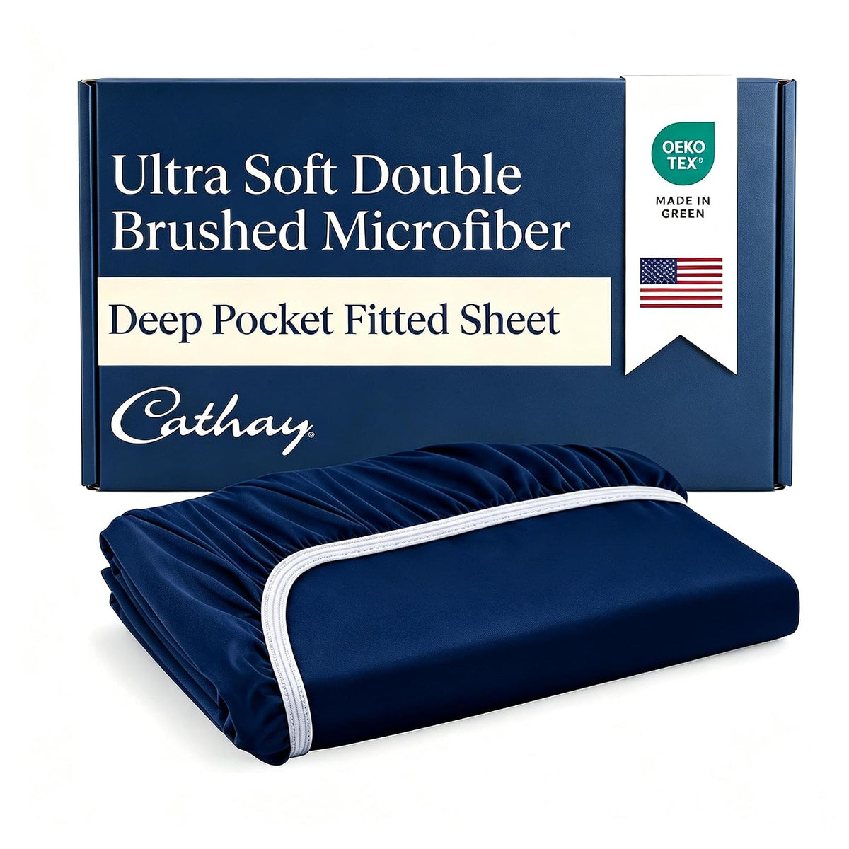 Cathay Home Fashions Sábana Bajera de Poliéster Sedoso - Doble - Azul marino
