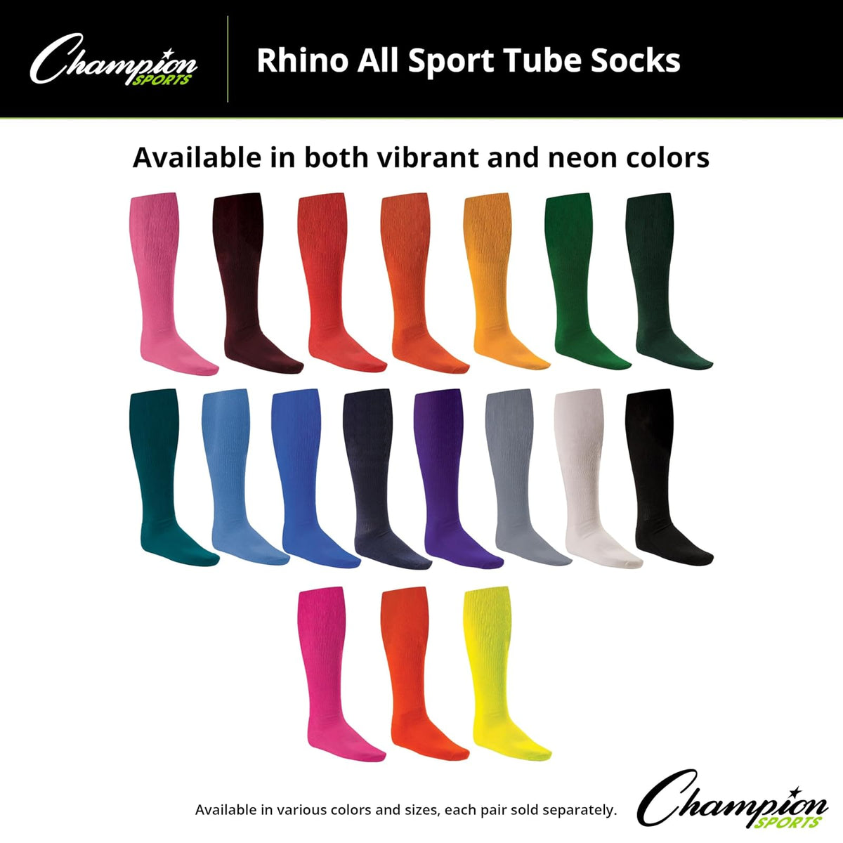 Champion Sports Rhino - Calcetines deportivos para todos los deportes, varios tamaños y colores