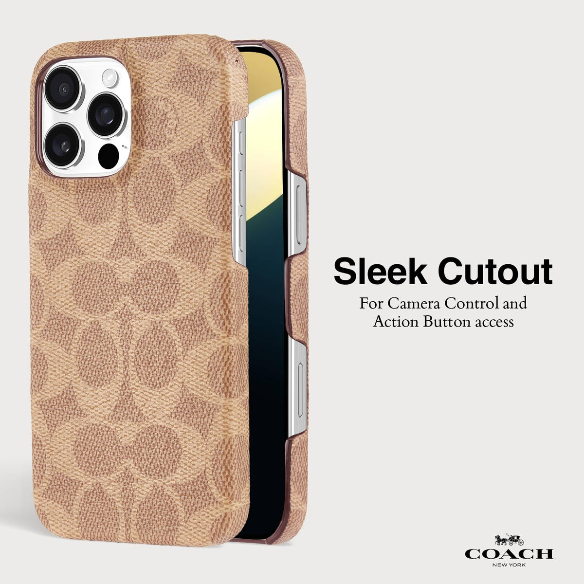 Coach Funda Delgada de Lona para iPhone 16 Pro MAX - Signature Tan