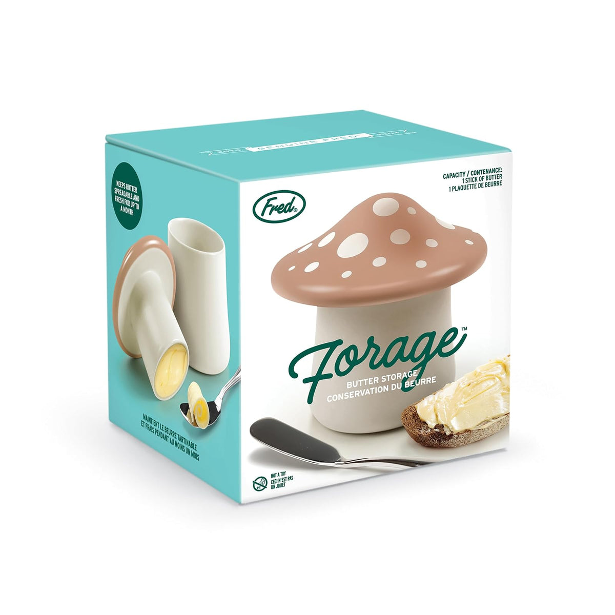 Fred FORAGE - Recipiente de almacenamiento de mantequilla de hongos, accesorio de cocina único para almacenar y servir mantequilla, diseño divertido y funcional
