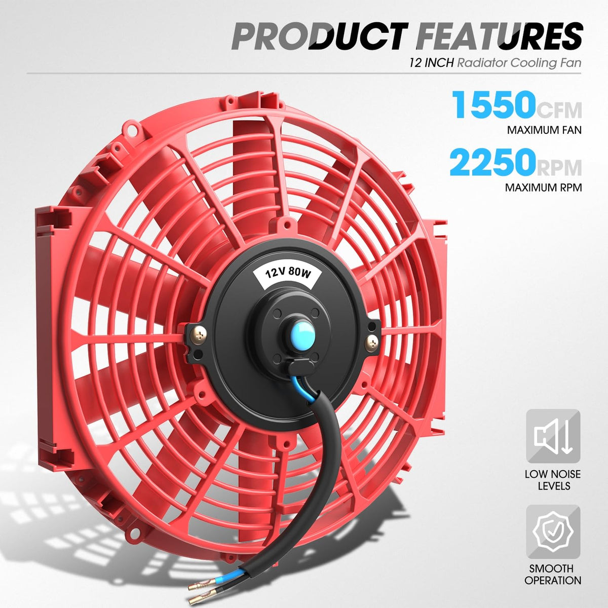 DNA Motoring RAF-12-RD+FMK-X2 Ventilador Radiador Delgado 12" Alto Rendimiento Rojo 2 Unidades con Kit Montaje