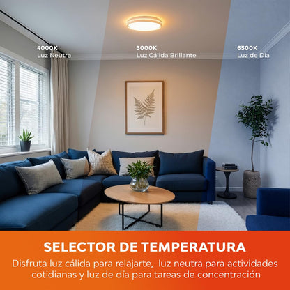 Tecnolite - Lámpara de Techo Plafón LED 40 W, Luz Blanca Ajustable con Aro de Luz, No atenuable