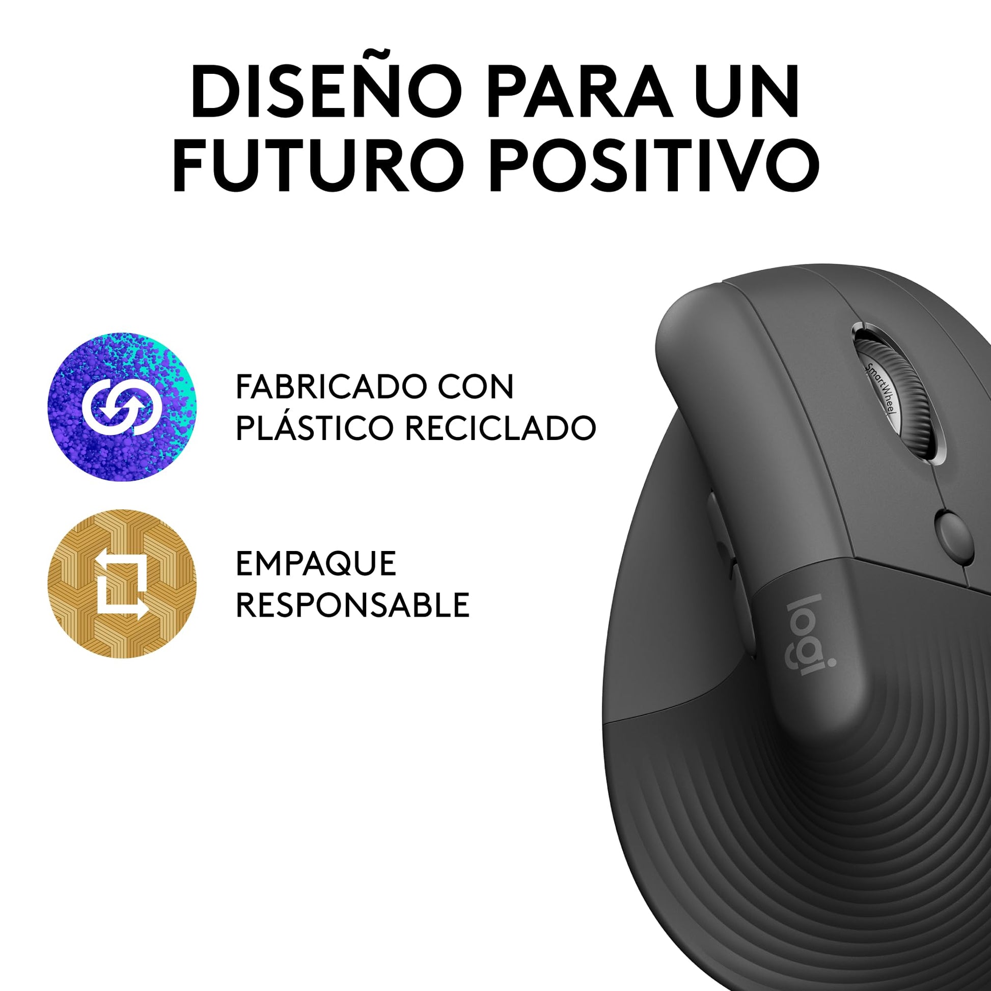 Logitech Lift Mouse Ergonómico Vertical, Inalámbrico, Bluetooth o Receptor Logi Bolt USB, clics Silenciosos, 4 Botones, Compatible con Windows/macOS/iPadOS, Laptop, PC - Grafito