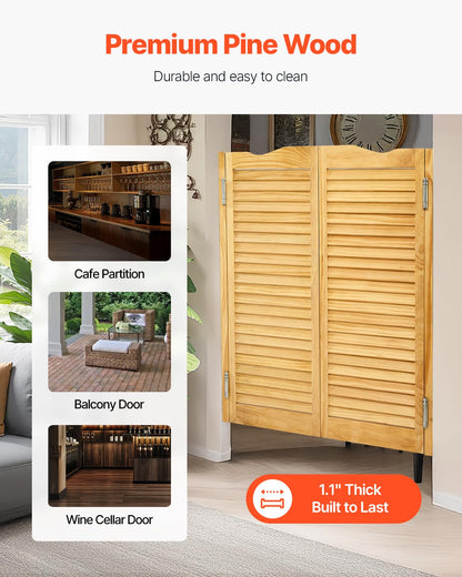 VEVOR - Puertas dobles de salón, 32 pulgadas de ancho x 42 pulgadas de alto, puertas de café con arco superior interior, madera de pino premium, con bisagras y kit de hardware, fácil de instalar, para