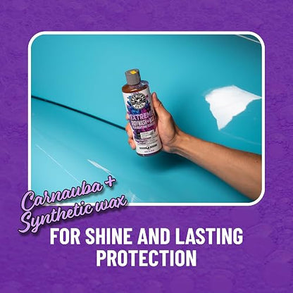 Chemical Guys Extreme Bodywash & Wax Jabón espumoso para lavar automóviles (para cañones de espuma, pistolas o cubos de lavado) Para automóviles, camiones, motos, vehículos recreativos Más, 3,79 L, aroma de uva