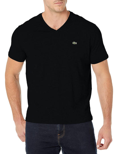 Lacoste Mens Short Sleeve V-Neck Pima Cotton Jersey T-Shirt - XS - Negro