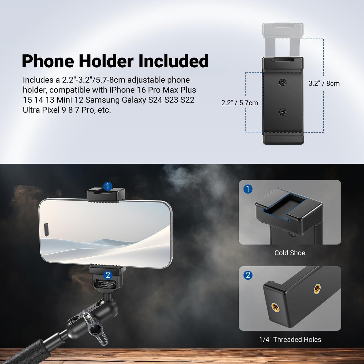 NEEWER 22" Brazo Mágico con Abrazadera Soporte para Móvil con Cámara de Escritorio con Brazo Articulado Doble Rótula 1/4" 3/8" Rosca para ARRI Compatible con iPhone DSLR Action Camera Luz Video, UA057