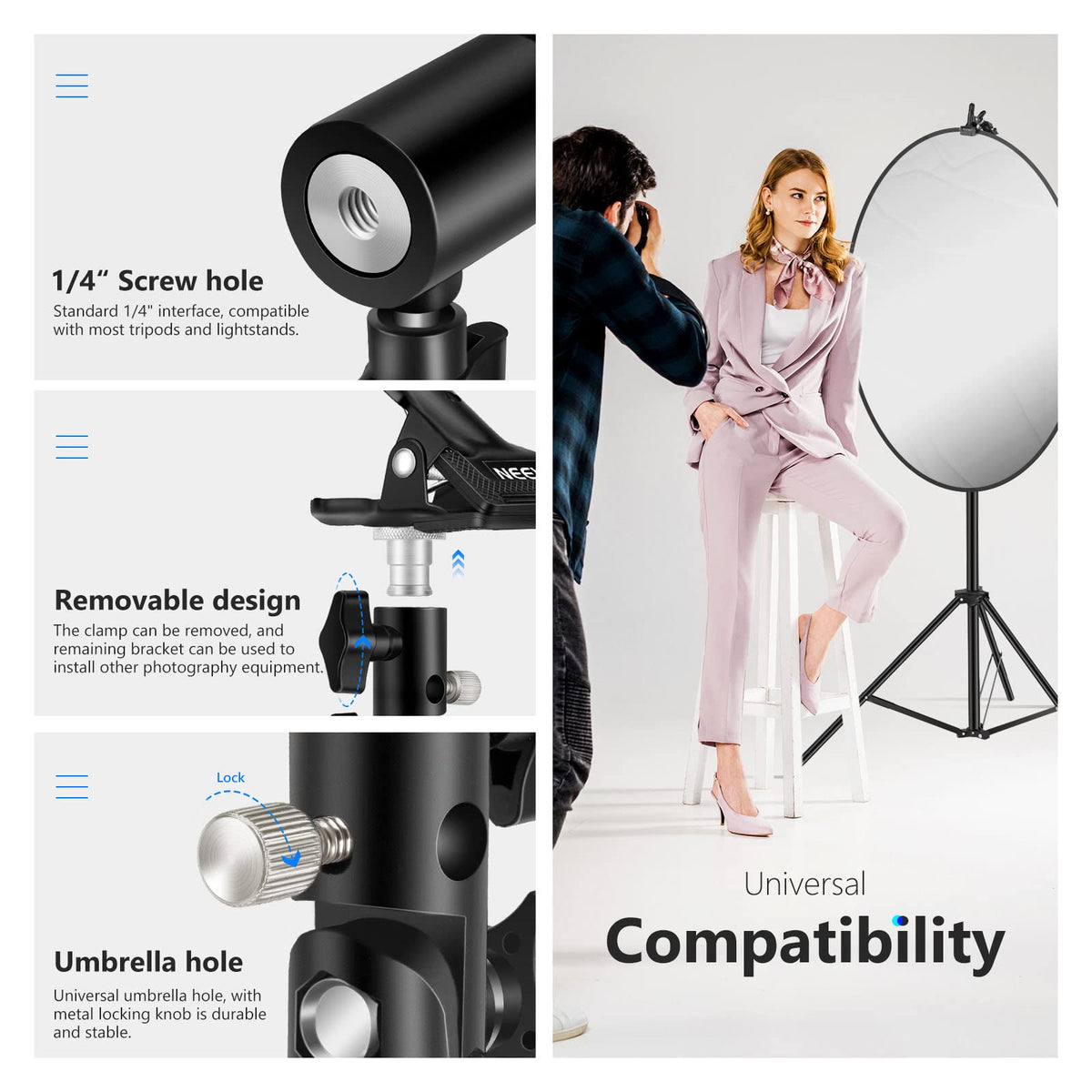 NEEWER Estudio Fotográfico Resistente Metal Pinza Soporte para Reflector | con 5/8" Soporte de Luz Attachment
