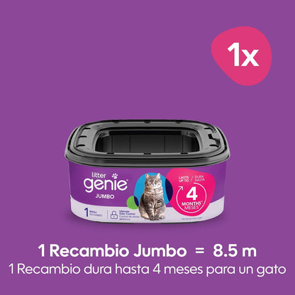 Litter Genie El Recambio Jumbo | Paquete de 1 | Ofrece 28 pies de Bolsas Que Pueden durar hasta 4 Meses para un Gato