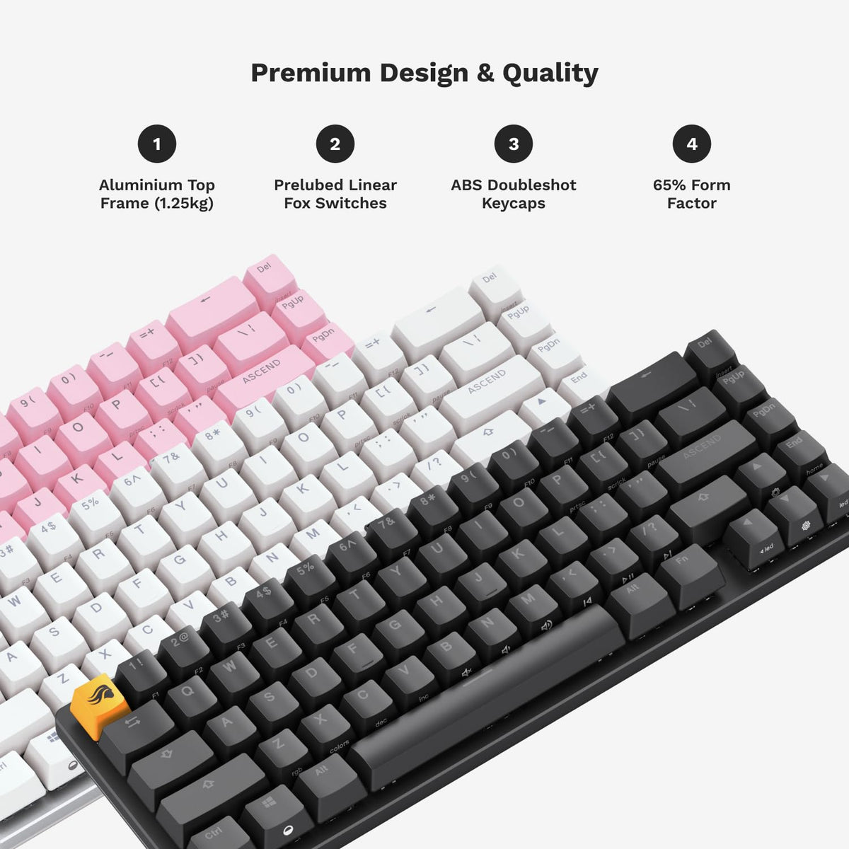 Glorious Gaming GMMK 2-65% Teclado - Diseño Personalizado Blanco - Perfil bajo Compacto - Intercambio en Caliente con interruptores de Estilo Cherry MX - Incl. Teclas de Doble Disparo e interruptores