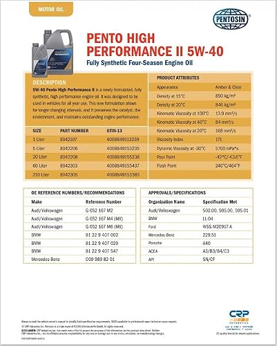 Pentosin 8042107 Aceite de Motor Hp Ii 5W-40, 1 l