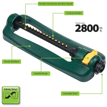Melnor 65148AMZ TurboTek Aspersor oscilante, 2.800 sq. Paquete de conexión rápida, Boquilla de precisión de 16 pies, Verde, Amarillo