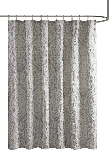 Madison Park Odette Cortina de Ducha de Tela Jacquard Texturizado de Lujo, medallón de Damasco Lavable a máquina, decoración Moderna del baño del hogar, Pantalla de privacidad para bañera, 72" x 72",