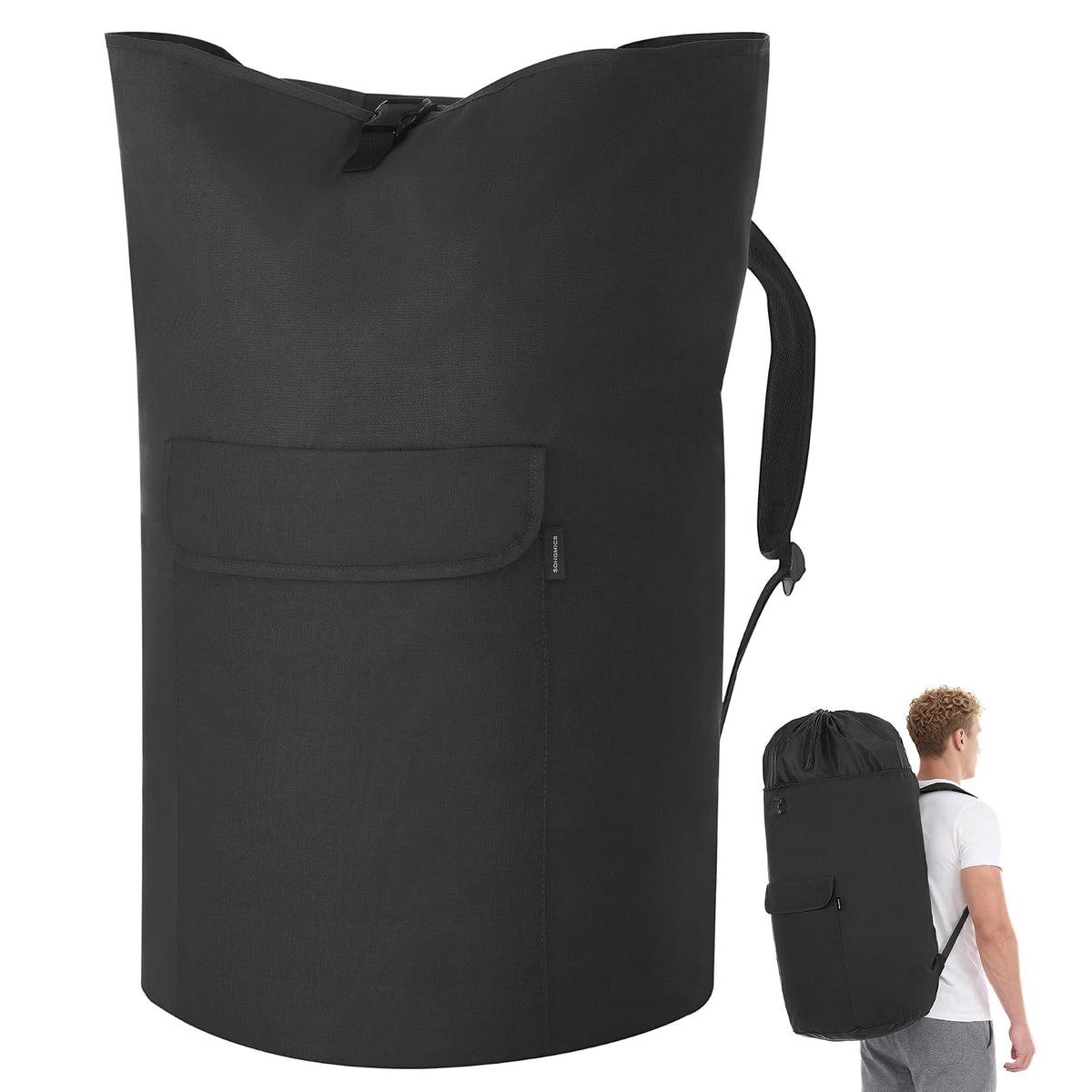 SONGMICS - Bolsa de lavandería, mochila de lavandería de 31.7 galones (120 l), resistente, grande con parte superior extensible, tela Oxford, correas anchas para los hombros y bolsillo con solapa