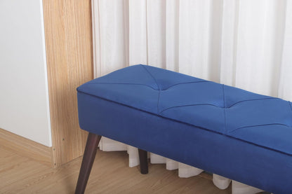 Sochic Taburete Tapizado en Terciopelo Azul con Patas de Madera de Caucho de Nogal y Marco de Madera