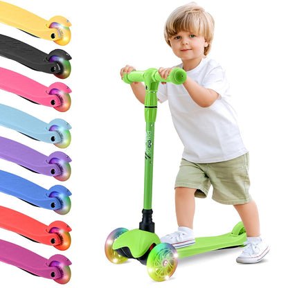 Hurtle Patín del Diablo 3 Ruedas con Luces LED para Niños de 2 a 5 Años, Manillar Ajustable - Verde