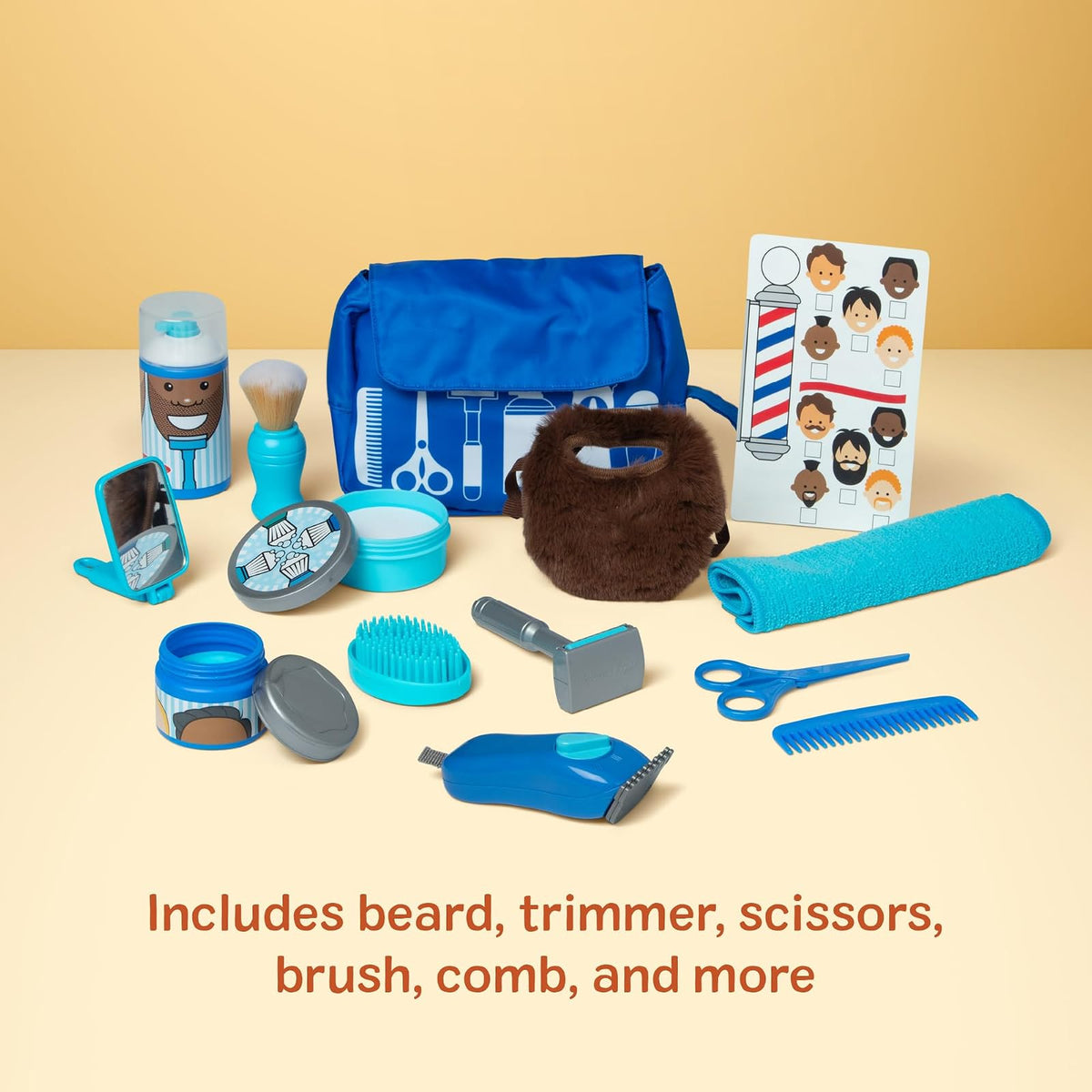 Melissa & Doug - Set de Juego de Barbería - Set de 16 Piezas con Barba, navajas y Productos de Cuidado de Juego, para Juego de Roles Realista y Creativo, para niños a Partir de 3 años