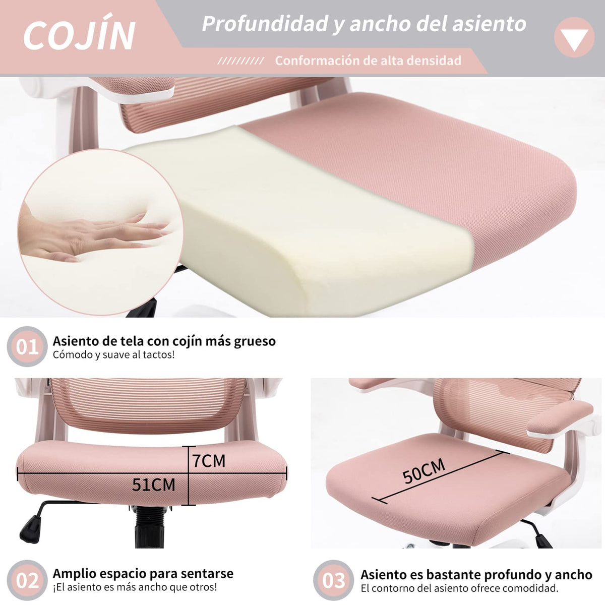COKOS Silla Oficina ergonómica de Respaldo Alto con Soporte Lumbar Ajustable y reposacabezas Altura reclinable descansabrazos Ajustables Silla Gamer sillas para Escritorio Silla ergonomica Rosa