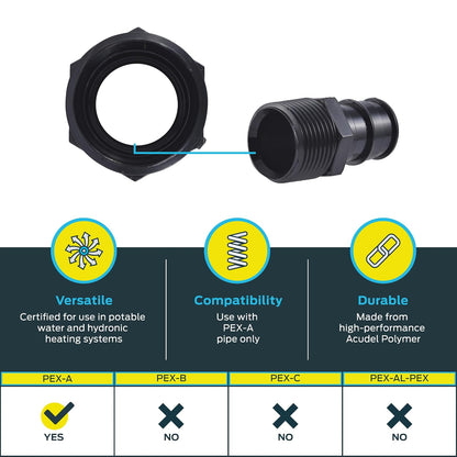 SharkBite - Adaptador de expansión de polietileno MNPT de 3/4 x 3/4 pulgadas para tubería PEX-A, paquete de 5, accesorios de plomería de plástico, adaptador macho para tubería PEX-A, UA134A5