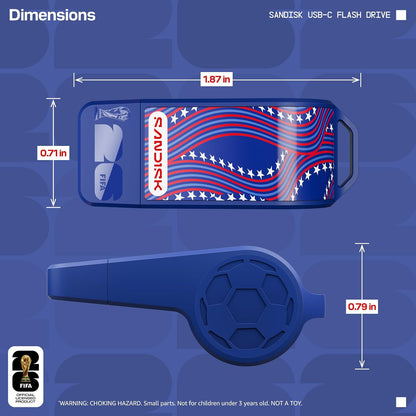 SANDISK - Unidad Flash USB-C de 128 GB, edición 2026 de la Copa Mundial de la FIFA - hasta 300 MB/s velocidades de Transferencia, USB 3.2 Gen 1, USB Tipo C - Azul, Estados Unidos - SDCZIA-128G-G46B