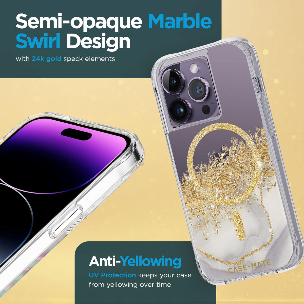 Case-Mate iPhone 14 Pro Case - Karat Marble [10FT Drop Protection] [Compatible with MagSafe] Magnetic Cover with Cute Bling Sparkle for iPhone 14 Pro 6.1", Anti-Scratch, Shock Absorbent, Slim Fit
