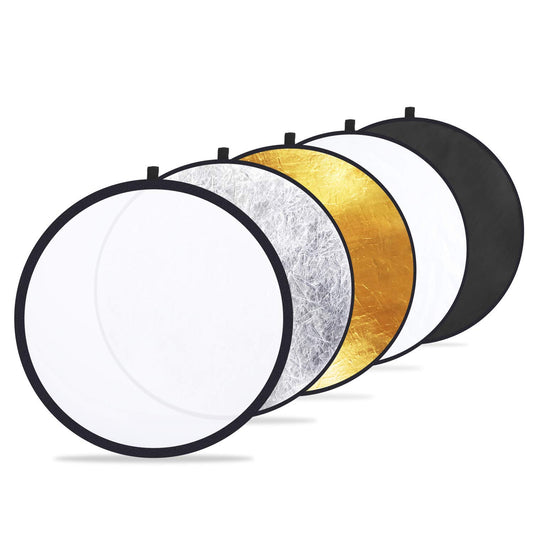 Etekcity Reflector de luz 5 en 1 de 60 cm para fotografía, reflector de fotos multidisco, plegable con bolsa, translúcido, plateado, dorado, blanco y negro