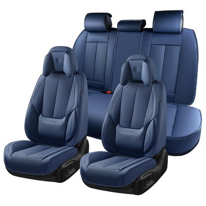 Coverado - Juego Completo de Fundas de Asiento de 5 Asientos para Automóviles, Fundas de Asiento de Automóvil Impermeables de Piel de napa con Almohada para la Cabeza, Protectores de Asiento de Automóvil, Ajuste - Azul (almohada) - FullSet
