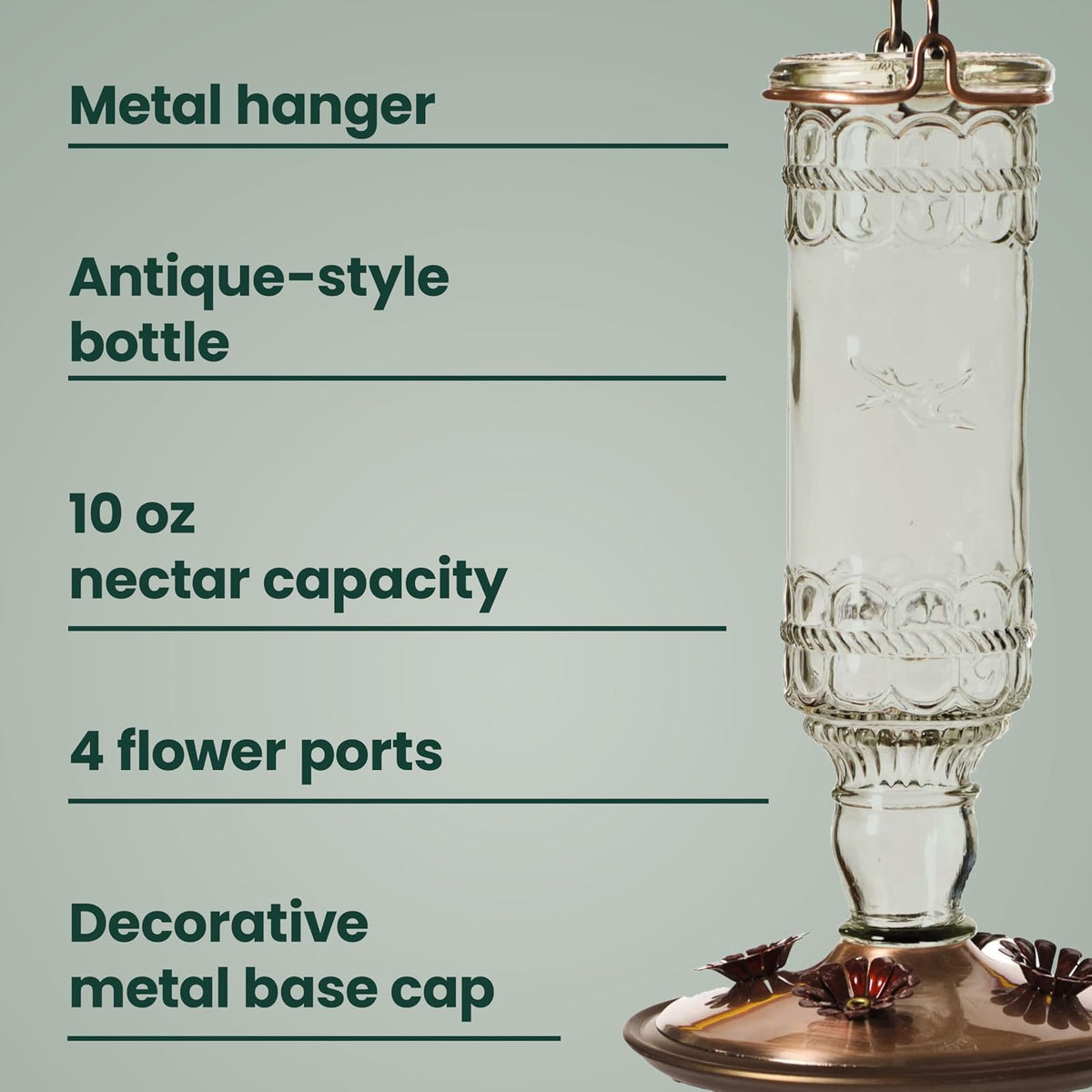 Perky-Pet 8107-2 Antique Bottle 10-Ounce Glass Hummingbird Feeder, Clear