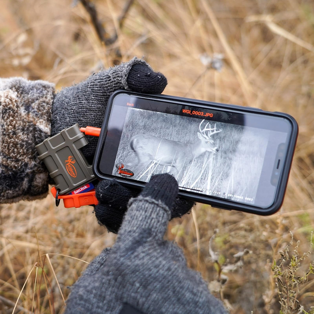 Wildgame Innovations - Lector de Tarjetas SD Compatible con Dispositivos Apple | Lector de Tarjetas de Memoria Compacto para Smartphone | Accesorio de cámara Trail para Ver Fotos y Videos