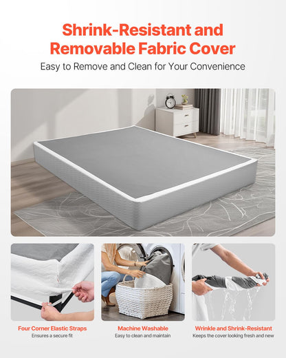 VEVOR - Somier de cama tamaño Queen con tela lavable, marco de metal resistente para cama Queen, base de colchón de 9 pulgadas, capacidad máxima de peso de 3500 libras, fácil montaje, 79.1 pulgadas de