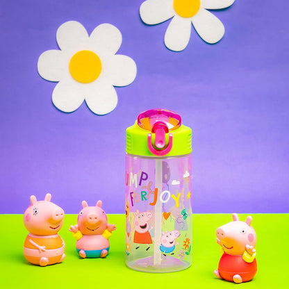 Zak Designs - Botella de agua de Peppa Pig de 16 onzas con Peppa & Friends, plástico duradero | Niños, para la escuela o viajes, con popote, mango, a prueba de fugas, cubierta de boquilla desplegable