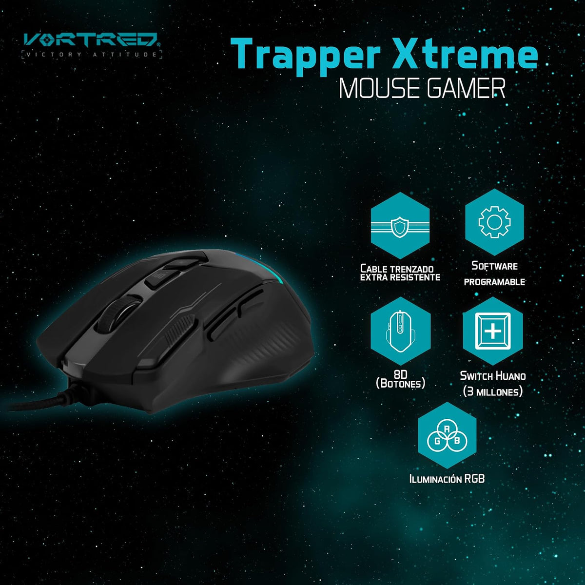 PERFECTCHOICE Mouse Gamer Alámbrico Resolución 7200 dpi Trapper Extreme Vortred