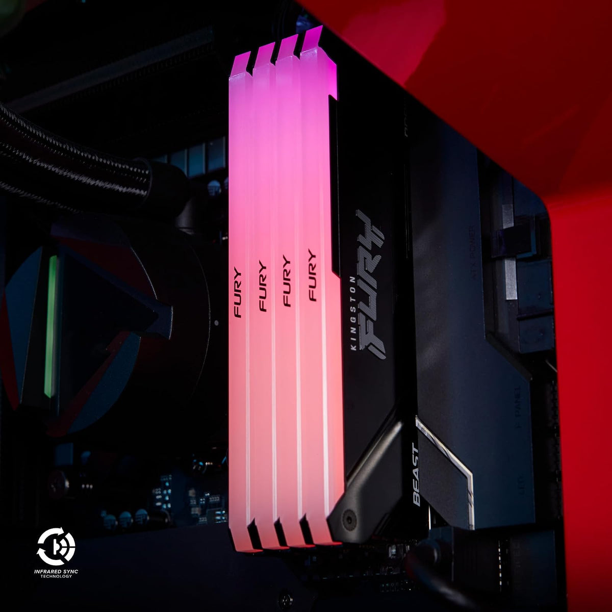 Kingston Fury Beast Black RGB DDR4, Memoria Gamer para PC, Capacidad: 16GB Kit (2x8GB), Frecuencia: 3600MT/s, Latencia: CL17, Factor de Forma: DIMM 288-Pin, Color: Negro/RGB, KF436C17BB2AK2/16