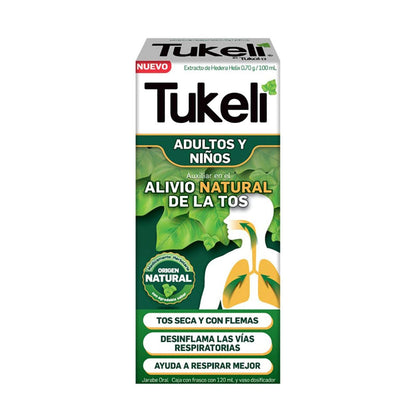 TUKELI Jarabe para la tos, Activos 100% de origen natural, medicamento herbolario para tos seca y tos con flemas, Frasco con 120ml